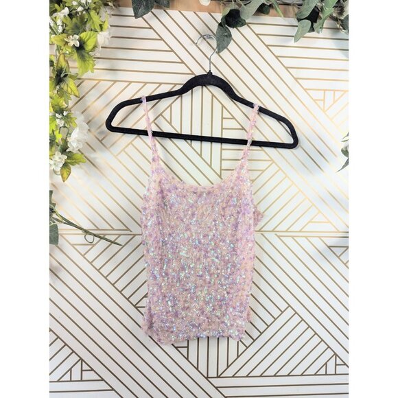 WOMEN'S Light Pink y2K Trendy Embroidery Sequins Top Cami Size Small READ - Picture 1 of 7